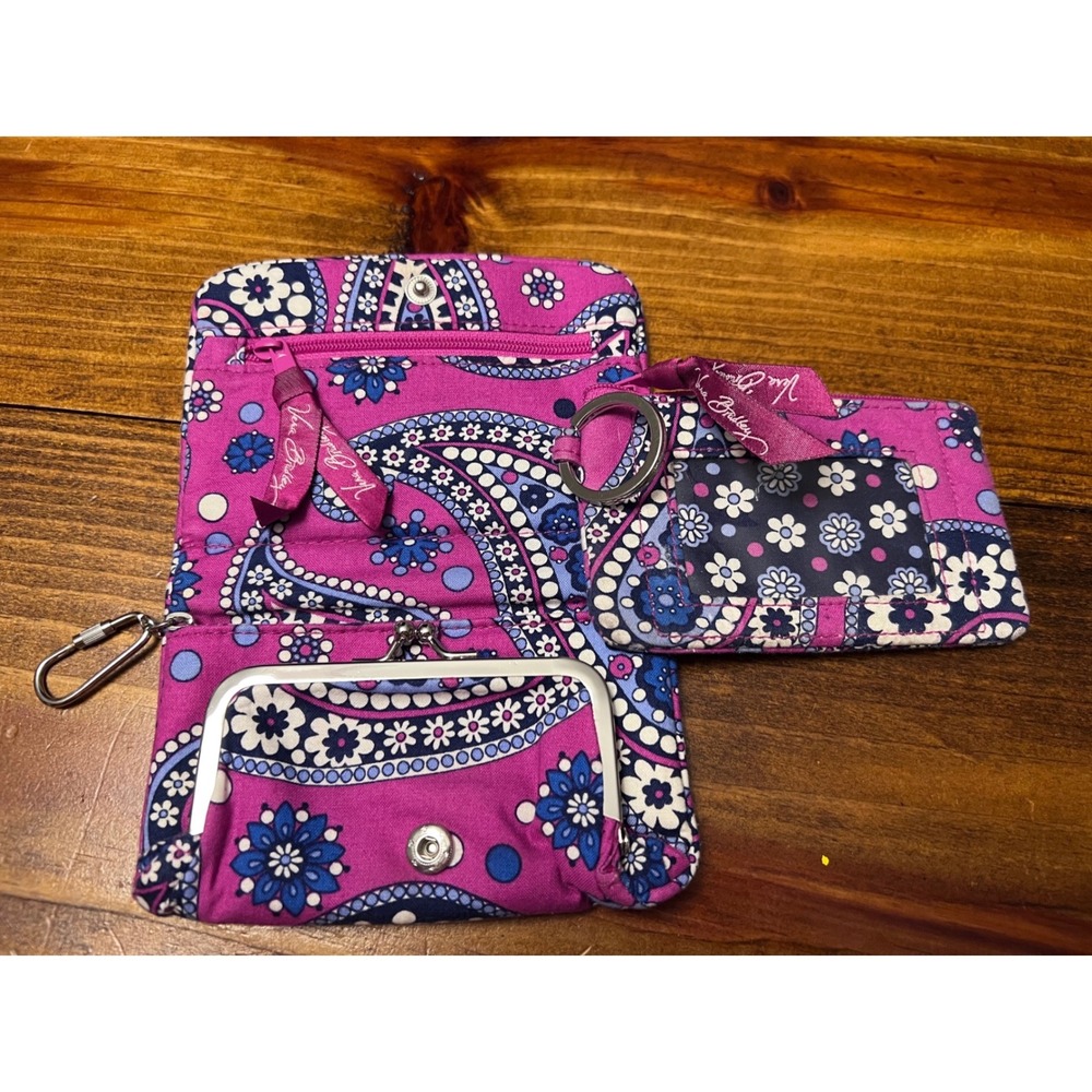 Vera Bradley Set of 2 - Wallet ID Case Set Women Boysenberry Retired Quilt VGUC